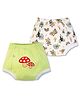 Plan B 100% Cotton Pack Of 2 Animal & Mushroom Printed Padded Potty Training Bloomers - Green & White
