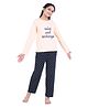 Funkrafts Full Sleeves Relax & Recharge Typographic Printed Top With Polka Dot Pyjama - Peach & Navy Blue