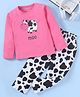 Funkrafts Full Sleeves Moo Printed Top With Seamless Cow Printed Pant - Pink & Black