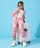 Arias Cotton Popcorn Knit Bomber Jacket & Jogger Set With Sleeveless T-Shirt - Pink & White