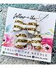 FOLLOW THE NEEDLE Set Of 2 Faux Leather Striped Design Glitter Embellished Bow Hair Clips -Golden & White
