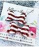 FOLLOW THE NEEDLE Set Of 2 Faux Leather Striped Design Glitter Embellished Bow Hair Clips - Red & White