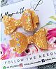 FOLLOW THE NEEDLE Set Of 2 Faux Leather Glitter Embellished Bow Hair Clips - Mustard Yellow