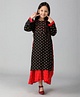 misbis Full Sleeves Floral Design Mirror Work Embroidered Dress - Black