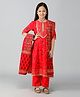 misbis Half Sleeves Floral Printed & Lace Embellished Kurta Salwar & Dupatta Set - Red