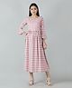 misbis Three Fourth Bell Sleeves Checkered Maternity Night Dress - Purple