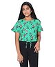 TeenTrums Half Sleeves Seamless Floral Printed Front Tie Up Top - Green