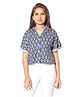 TeenTrums Half Sleeves Seamless Motif Printed Shirt Style Woven Top - Blue