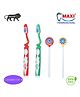 MAXI Oral Care Junior Twisty Junior Two Toothbrush With Two Lollipop Tongue Cleaner - Red & Green