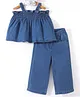 Mark & Mia Sleeveless Solid Denim Smoking Top with Bell Bottom Jegging Set - Blue