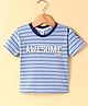 ToffyHouse Cotton Knit Half Sleeves T-Shirt with Text Print & Stripes - Blue