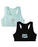 Plan B 95% Cotton 5% Spandex Pack Of 2 Double Layered Racer Back Good Vibes & Diamond Printed Sports Bras  - Black & Mint Green