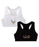 Plan B Pack Of 2 95% Cotton 5% Spandex Lightly Padded Striped Heart & Musical Notes Printed Racerback Sports Bra - White & Black