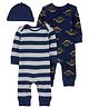 Carter's 3-Pack Cotton PJs Stripes & Dino Print - Navy Blue