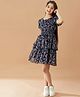 Pspeaches Half Puffed Sleeves Paisley Floral Printed With Smocked Waist Dress - Navy Blue