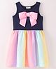 CrayonFlakes Unicorn Theme Sleeveless Bow Emebllished Bodice With Striped Patterned Colour Gradient Tie & Dyed Fit & Flare Dress - Blue