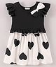 CrayonFlakes Short Sleeves Heart Printed Bow Applique Frilled Dress - Black