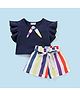 CrayonFlakes Short Frilled Sleeves Knot Applique Top & Striped Shorts Set - Navy Blue