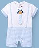 Little Kangaroos Half Sleeves Striped Party Rompers - Sky Blue