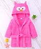 Babyhug Woven Terry Full Sleeves Hooded Bath Robe Owl Design - Pink