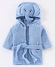 Babyhug Woven Terry Full Sleeves Hooded Bath Robe Elephant Embroidered - Blue