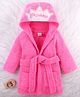 Babyhug Woven Terry Full Sleeves Hooded Bath Robe Princess Patch - Pink