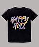 KAVEE 100% Cotton Bio Washed Holi Edition Half Sleeves Happy Holi Printed Tee - Black