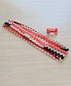 Pretty Ponytails Striped Zig Zag Stretchable Headband And Adjustable Finger Ring Set - Red White And Black