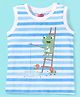 Babyhug Cotton Sleeveless T-Shirt Stripes and Frog Print - Blue & White