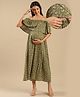 Shades Of Sabi Three Fourth Sleeves Floral Printed Off Shoulder Maternity Dress - Olive Green