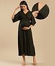 Shades Of Sabi Three Fourth Sleeves Solid Front Overlapped Maternity Dress - Dark Green