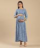 Shades Of Sabi Three Fourth Sleeves Floral Printed Maternity Dress - Blue