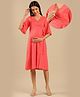 Shades Of Sabi Three Fourth Sleeves Schiffli Wrap Maternity Dress - Coral Pink