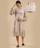 Shades Of Sabi Puffed Full Sleeves Seamless Floral Leaf Swirl Printed & Pom Pom Lace Embellished Flared Maternity Dress - Multi Colour
