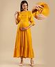 Shades Of Sabi Three Fourth Puffed Sleeves Solid Ruffle Detailed Yoke Fit & Flare Maternity Dress With Vertical Concealed Zipper Nursing Access - Yellow