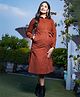 Shades Of Sabi Full Sleeves Solid Button Down Corduroy Maternity Shirt Dress - Rust Brown