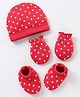 Babyhug 100% Cotton Cap Mittens & Booties Star Print Red - Cap Diameter 11 cm