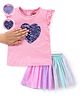 Babyhug 100% Cotton Frill Sleeves Sequins Detailing Top & Skirt - Pink