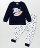 BLUSHES Full Sleeves Elephant & Stars Printed Night Suit - Navy Blue & White