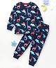 BLUSHES Full Sleeves Animal Theme Dinosaur Printed Night Suit - Navy Blue