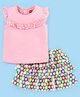 Babyhug 100% Cotton Frill Sleeves Solid Color Top & Floral Print Skirt - Pink