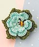 Bobbles & Scallops Crochet Flower With Embroidered Honey Bee Hair Clip - Blue