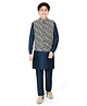 CAVIO Full Sleeves  Solid Kurta Pajama & Floral Motif Embroidered Jacket Set - Blue