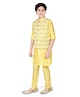 CAVIO Full Sleeves  Solid Kurta Pajama & Chevron Design Sequins Embroidered Mirror Work Detail Jacket Set - Yellow