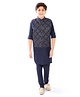 CAVIO Full Sleeves  Solid Kurta Pajama & Geometric Design Sequins Embroidered Jacket Set - Navy Blue