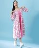 Pspeaches Sleeveless Solid Dress With Three Fourth Sleeves Floral Printed Long Shrug - Pink