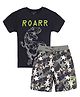 Plum Tree Half Sleeves Roarr Dino Stars Printed Tee With Shorts - Black