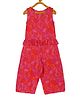 Plum Tree Sleeveless Leaf Printed Ruffled Jumpsuit - Red