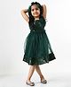 Bella Moda Short Sleeves Sequin Embellished Layered Bow Detailed Fit & Flare Dress - Green