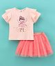 ToffyHouse Half Sleeves Fairy Printed Top & Solid Colour Skirt - Pink